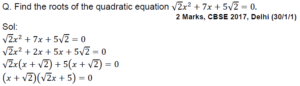 quadratic equations class 10